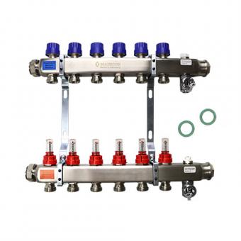 MFL Manifold stainless steel with integrated flow meter 1“ long 6 Circuits (405 mm)